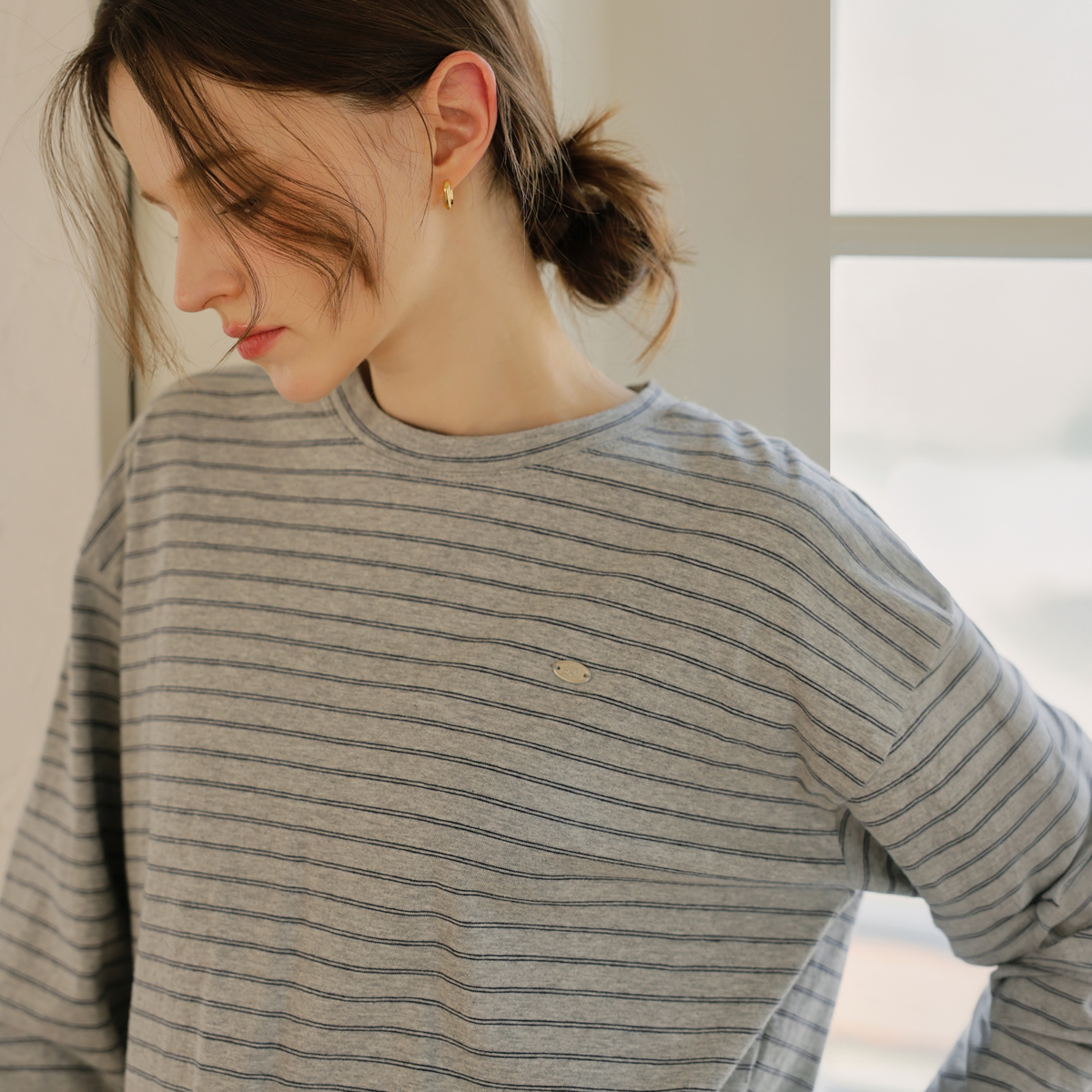 Pendant loose fit single-breasted long-sleeved T-shirt