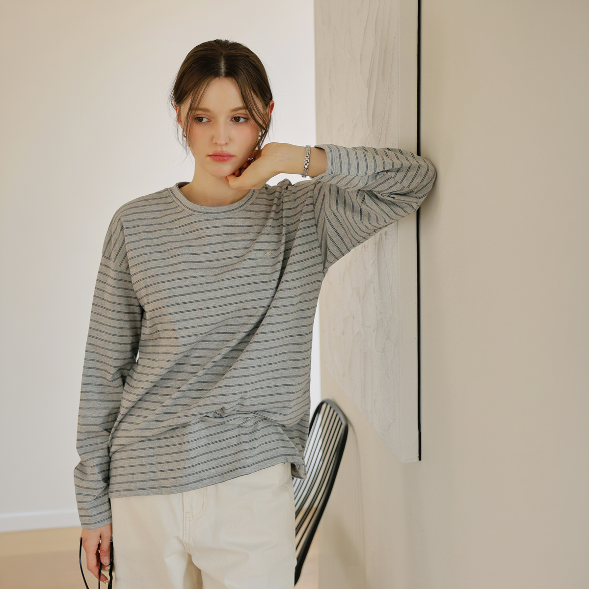 Pendant loose fit single-breasted long-sleeved T-shirt