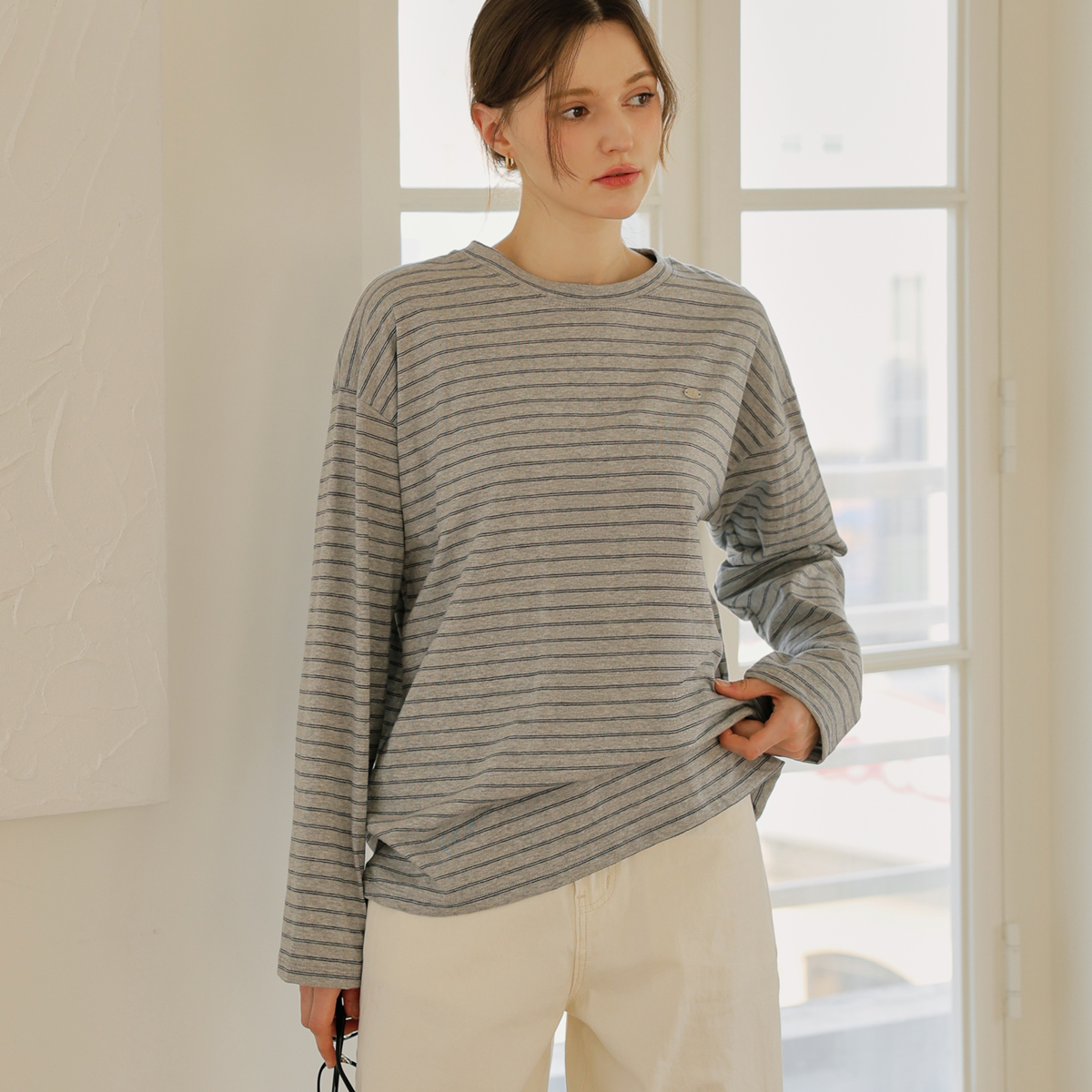 Pendant loose fit single-breasted long-sleeved T-shirt