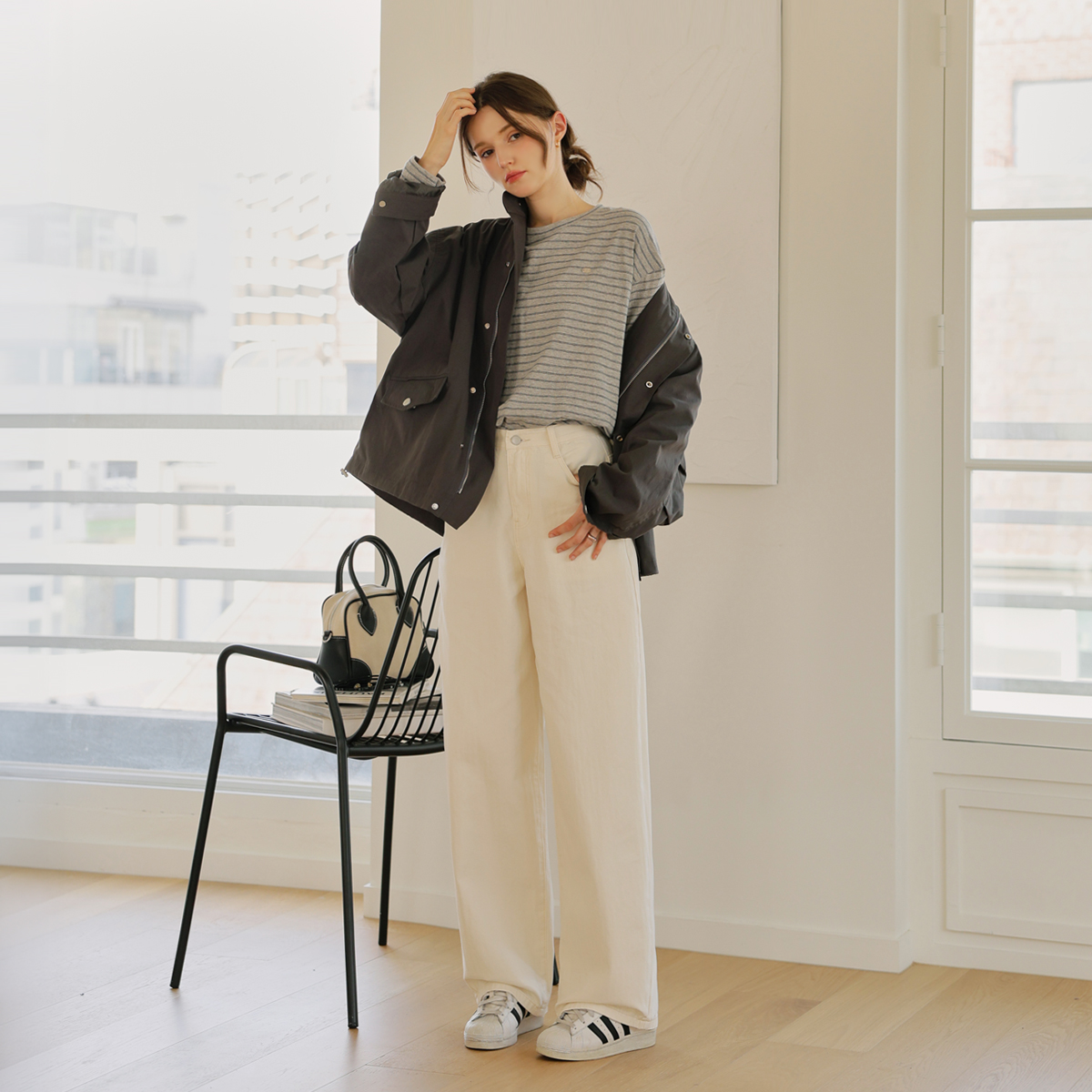 Pendant loose fit single-breasted long-sleeved T-shirt