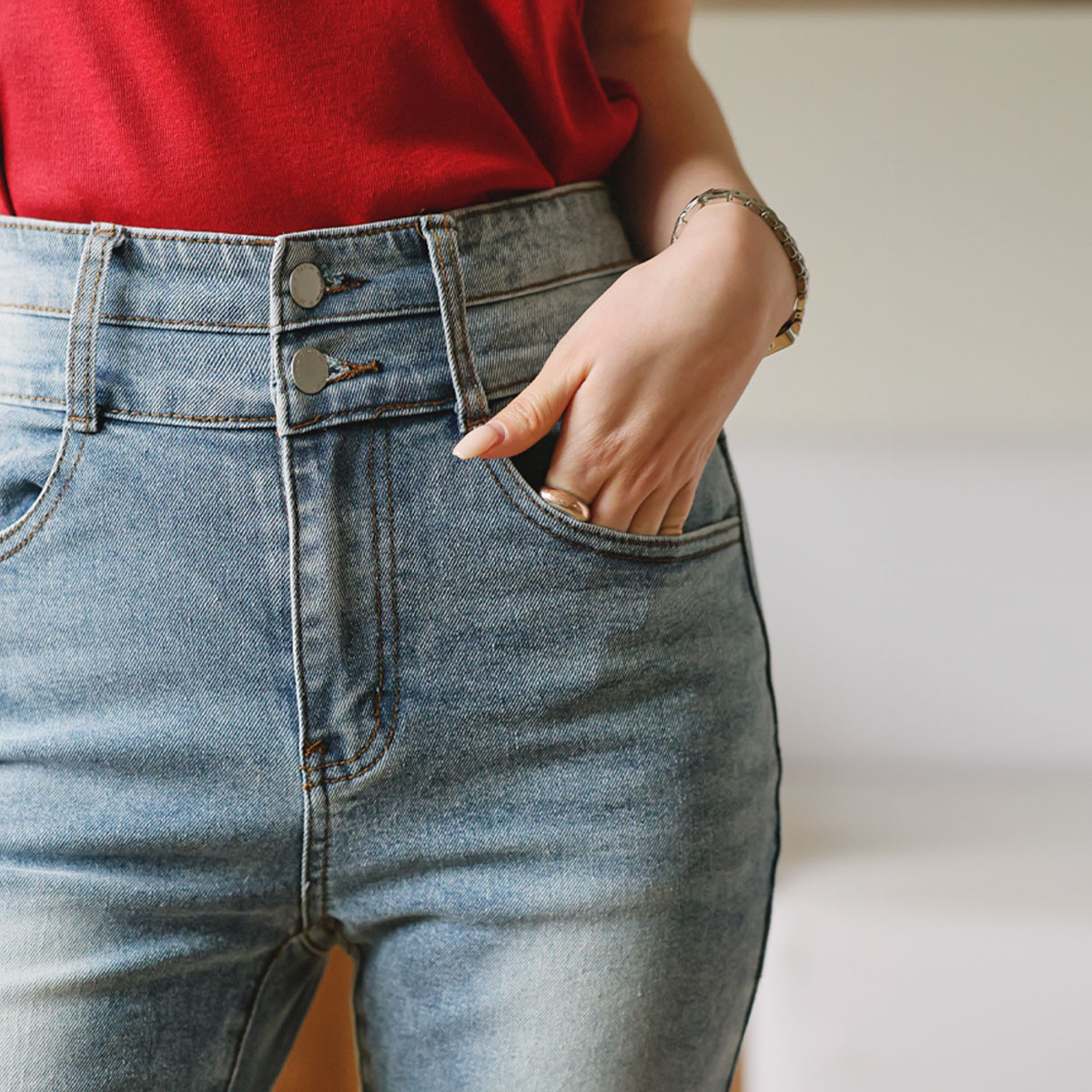 3TYPE Pelvic Pad Double-button Bootcut Denim Pants