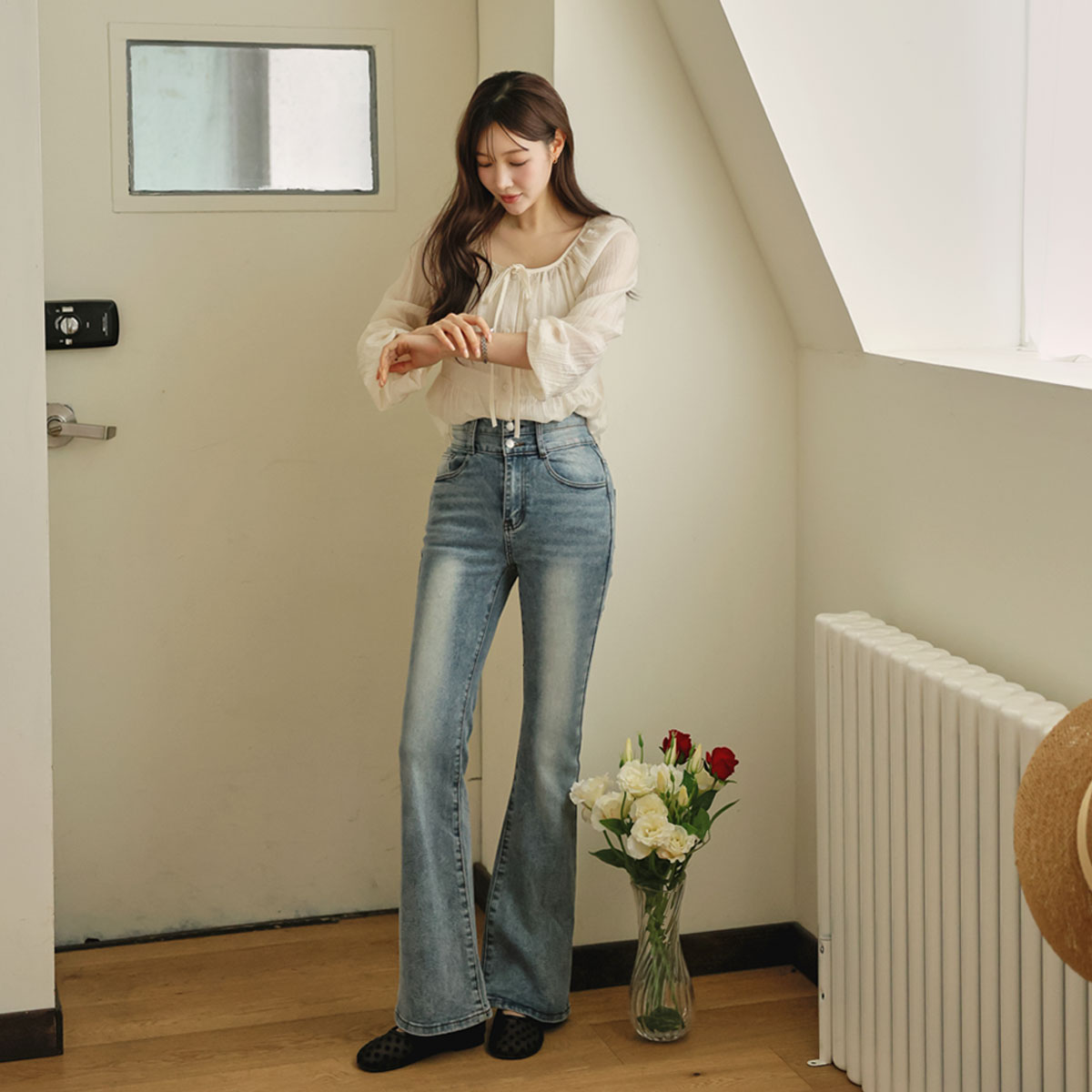 3TYPE Pelvic Pad Double-button Bootcut Denim Pants