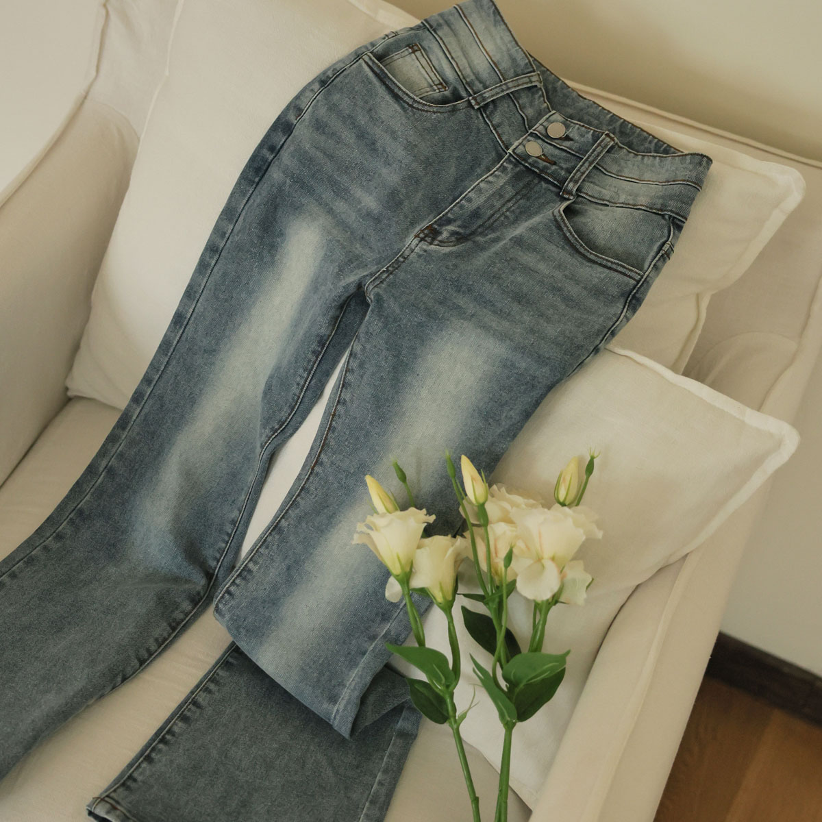 3TYPE Pelvic Pad Double-button Bootcut Denim Pants
