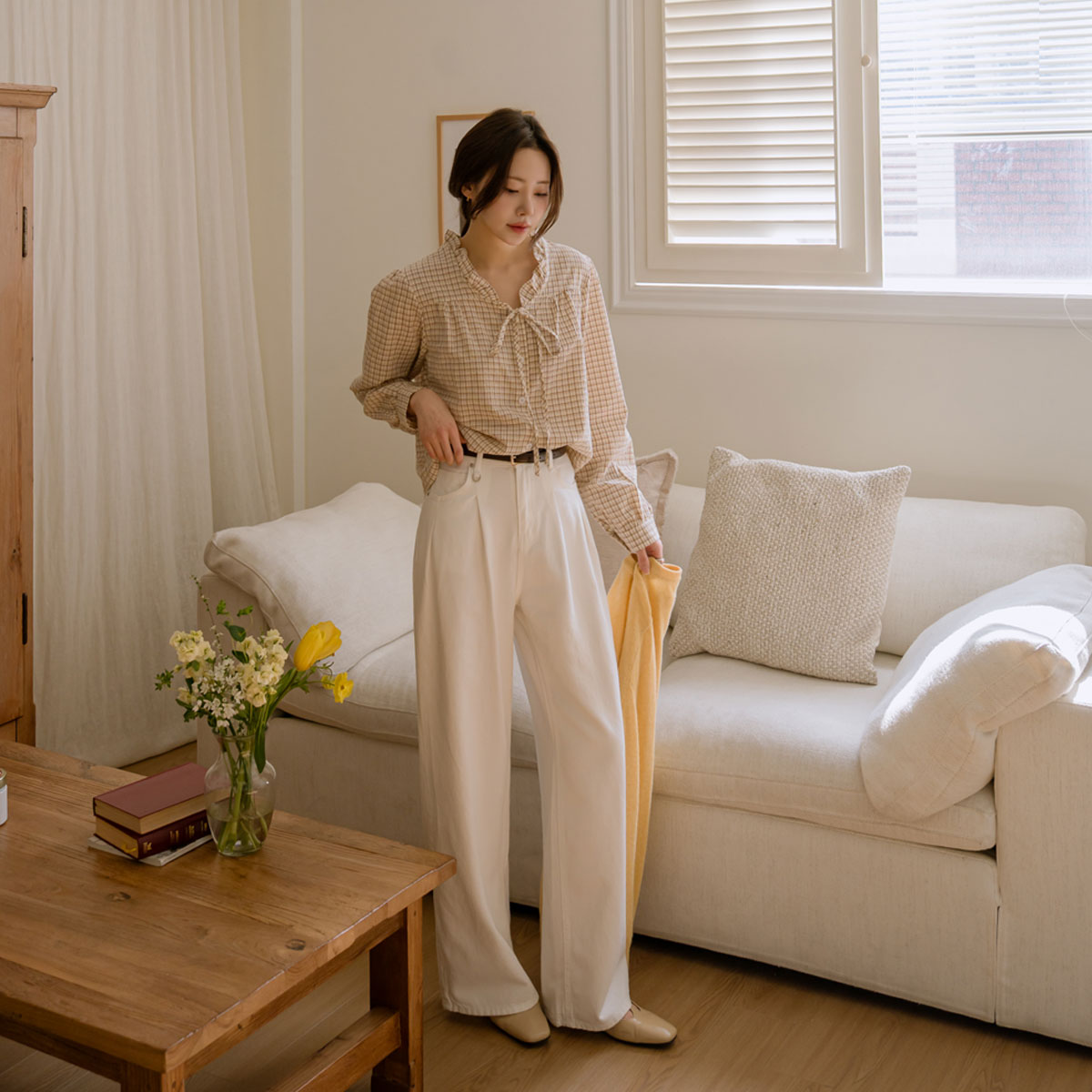 Soft Cotton D-Ring Pintuck Wide Pants