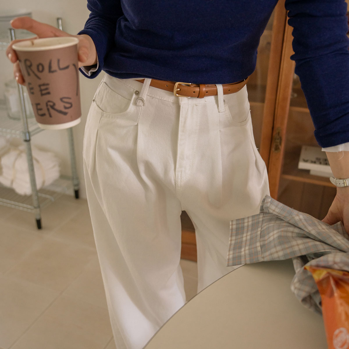 Soft Cotton D-Ring Pintuck Wide Pants