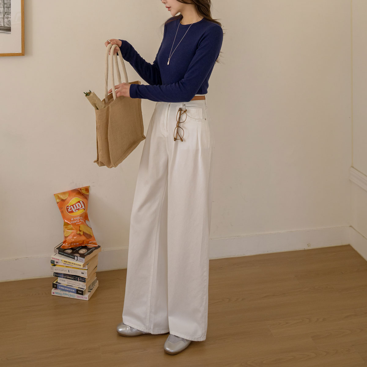 Soft Cotton D-Ring Pintuck Wide Pants