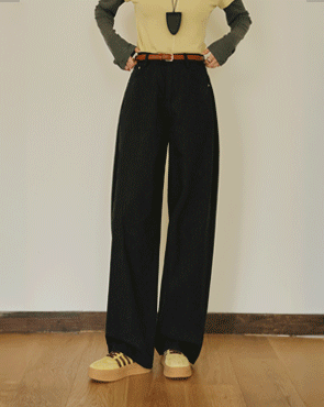 Back buckle herringbone curved wide pants