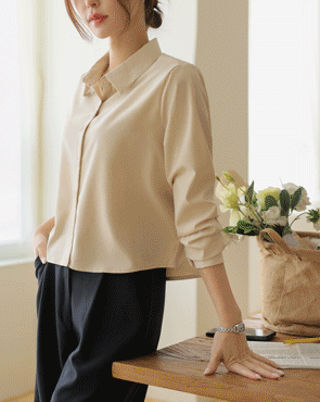 Wrinkle-free silky crop shirt (2 sizes)
