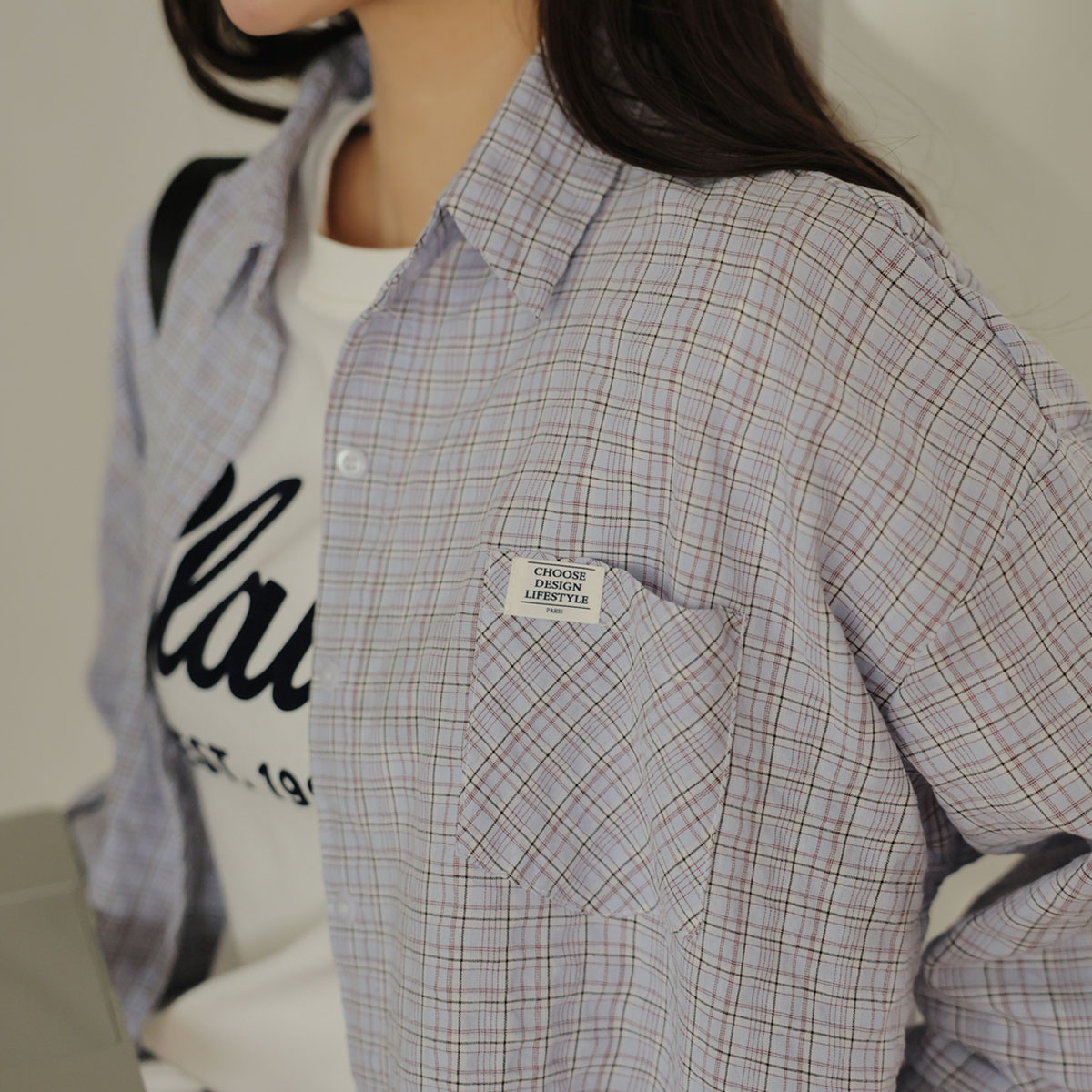 Wrinkle-resistant pocket patch check shirts