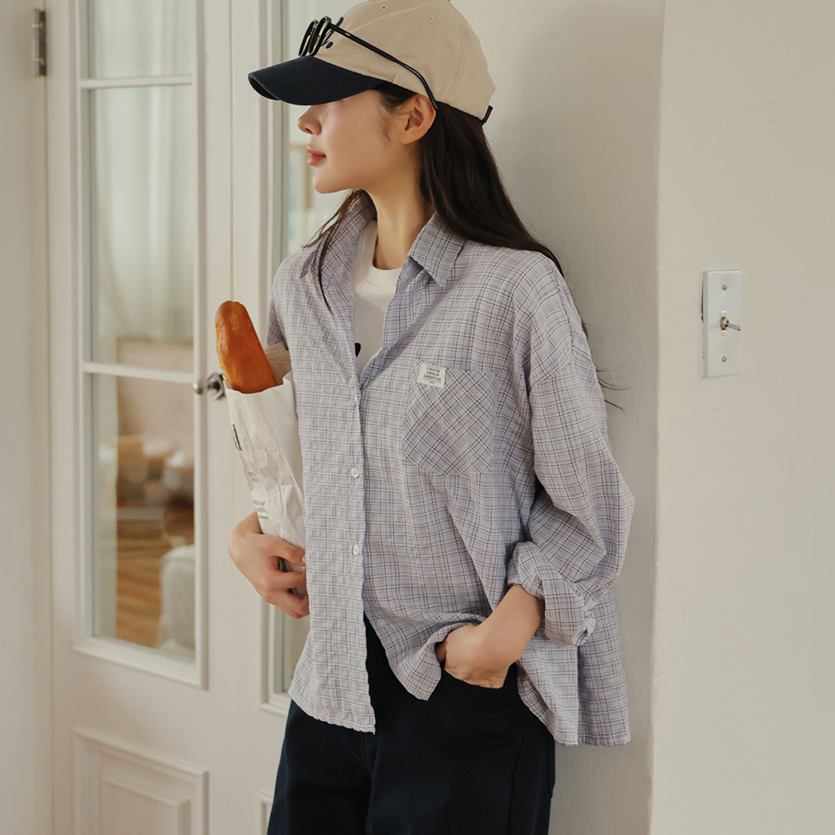 Wrinkle-resistant pocket patch check shirts