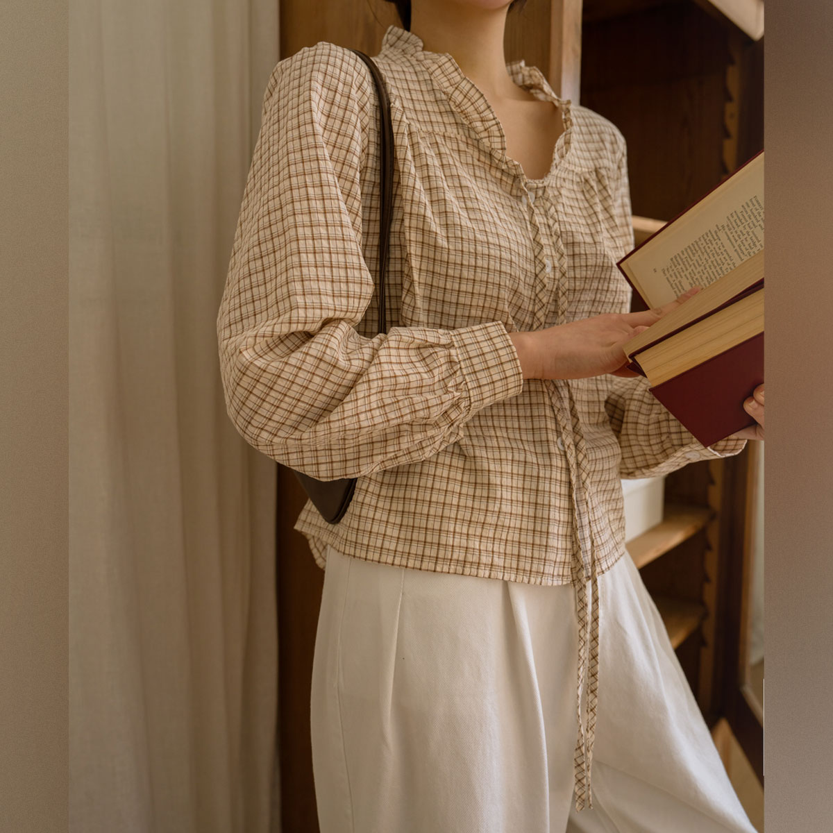 Poly Ribbon Check Blouse