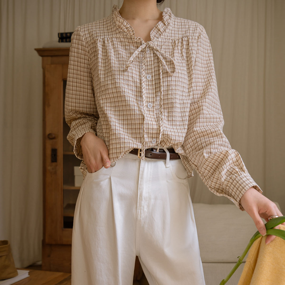 Poly Ribbon Check Blouse
