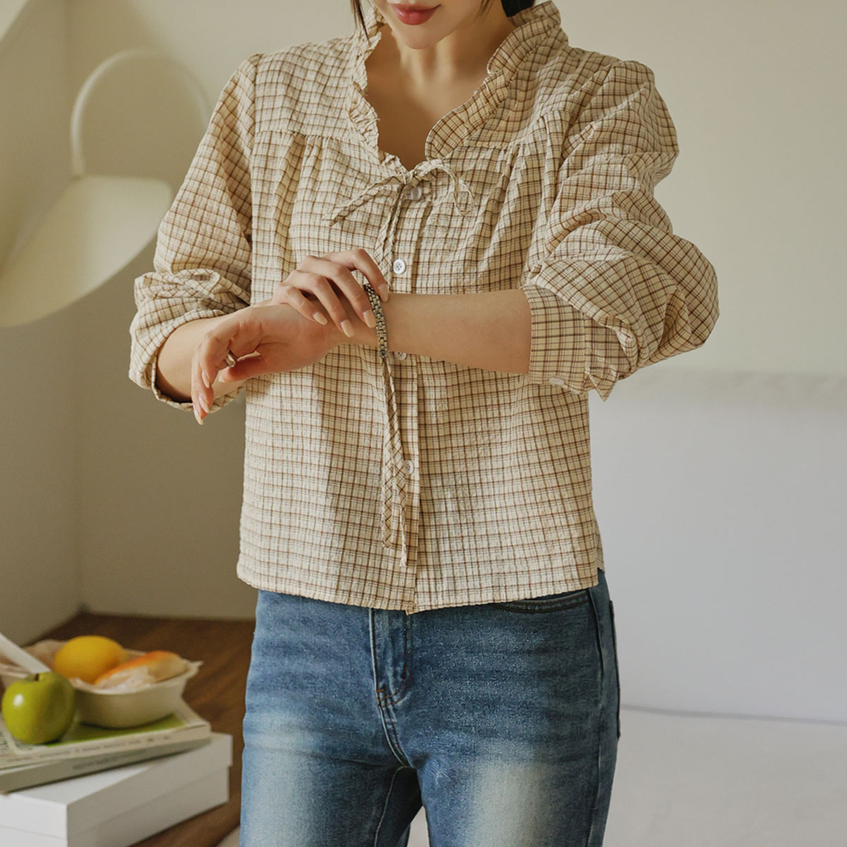 Poly Ribbon Check Blouse