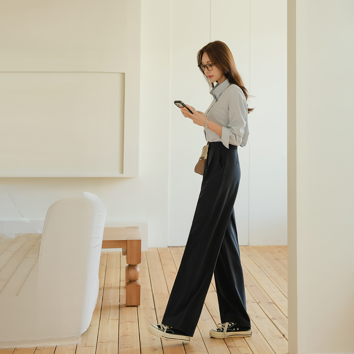 2-Type Pintuck Hidden Elastic Waist Wide Slacks