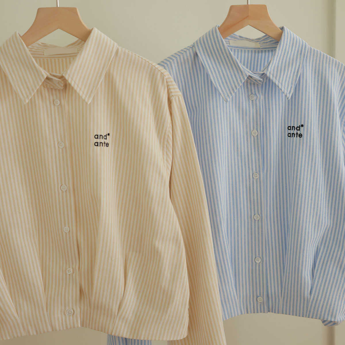 End embroidery pintuck striped shirt