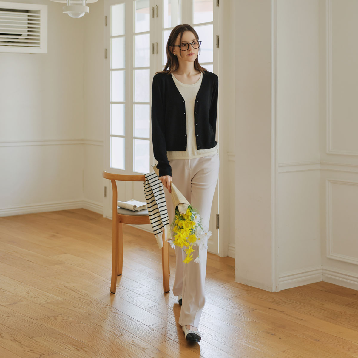 Color-block layered long-sleeve knit