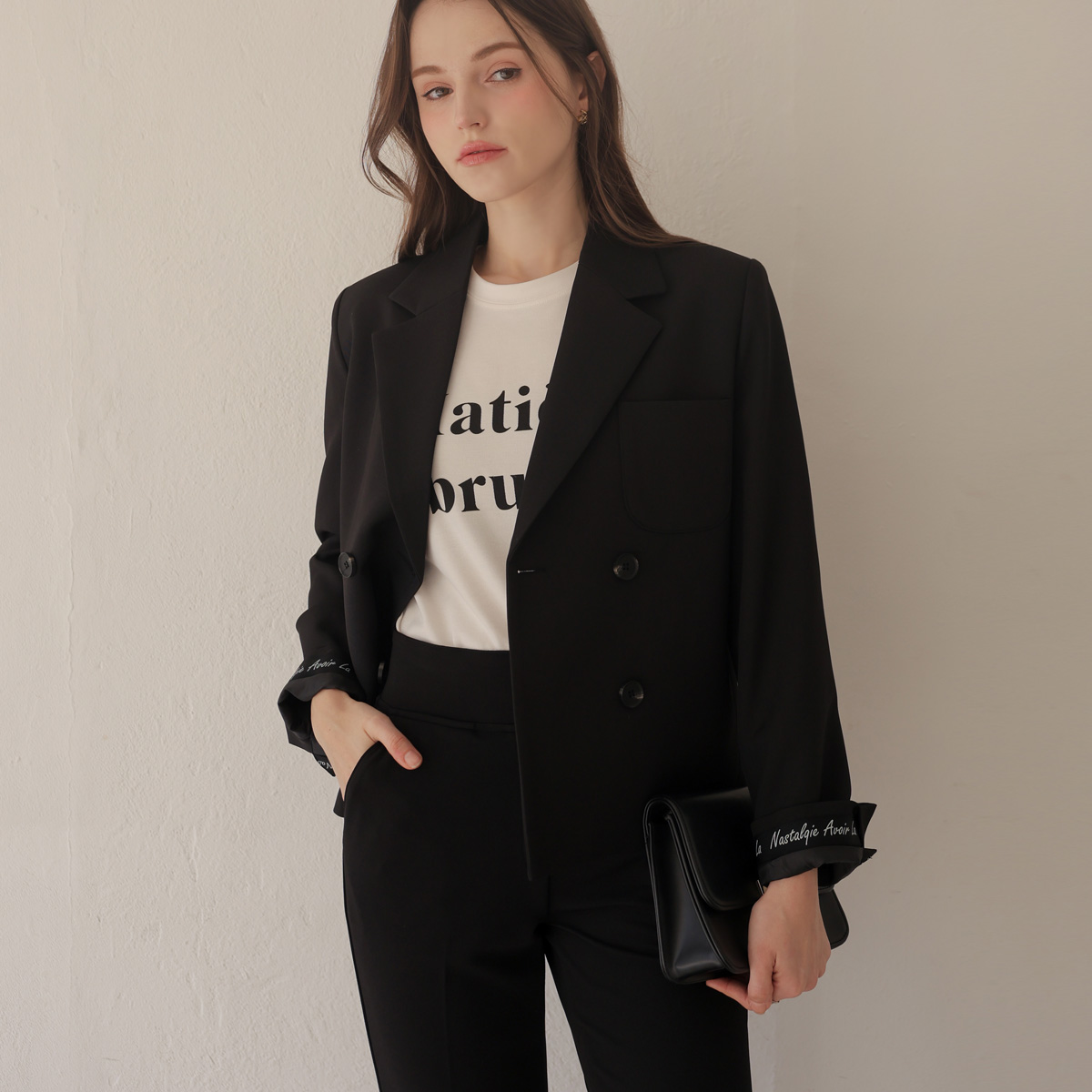 [Emblem] Lettering Bijo Double-button Jacket