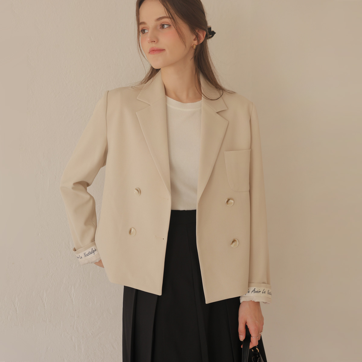 [Emblem] Lettering Bijo Double-button Jacket