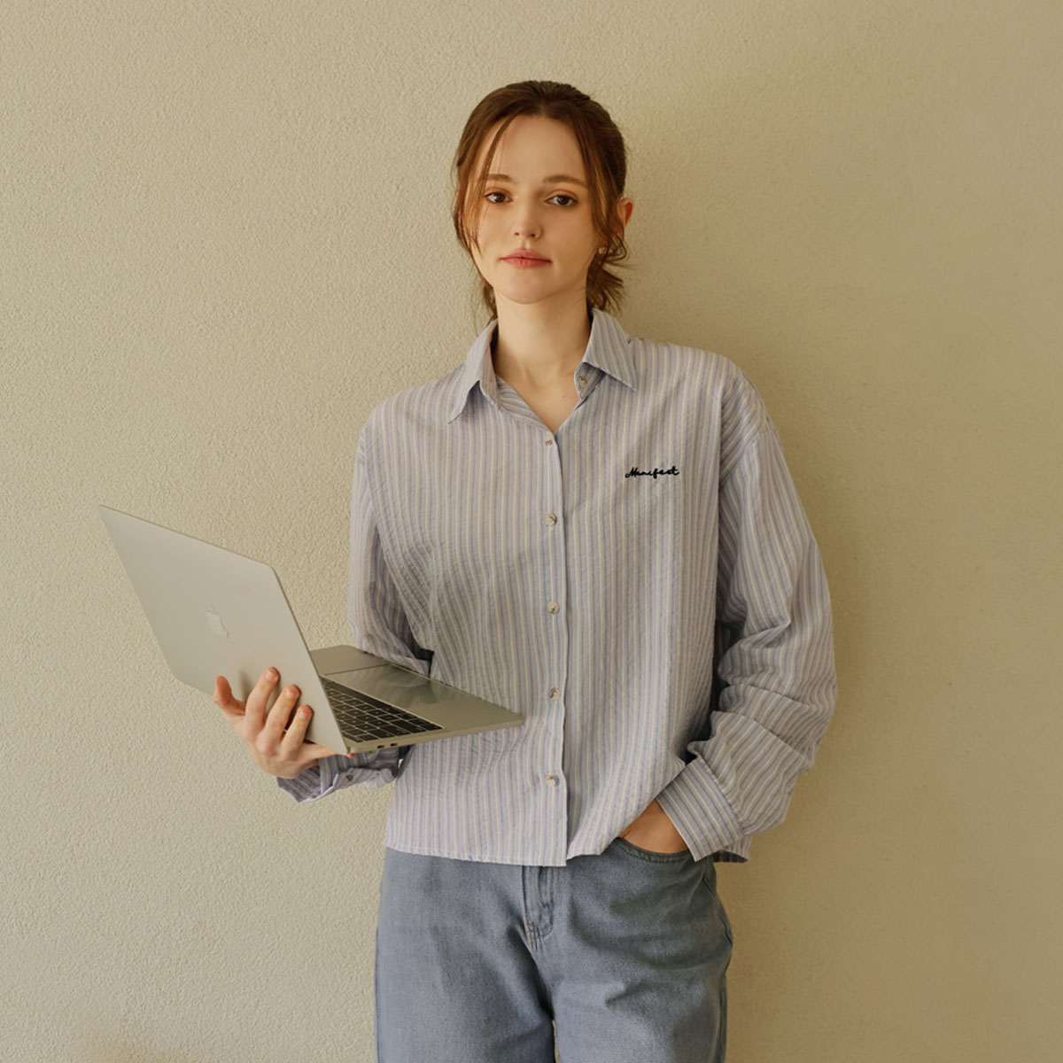 Pave Lettering Striped Shirt