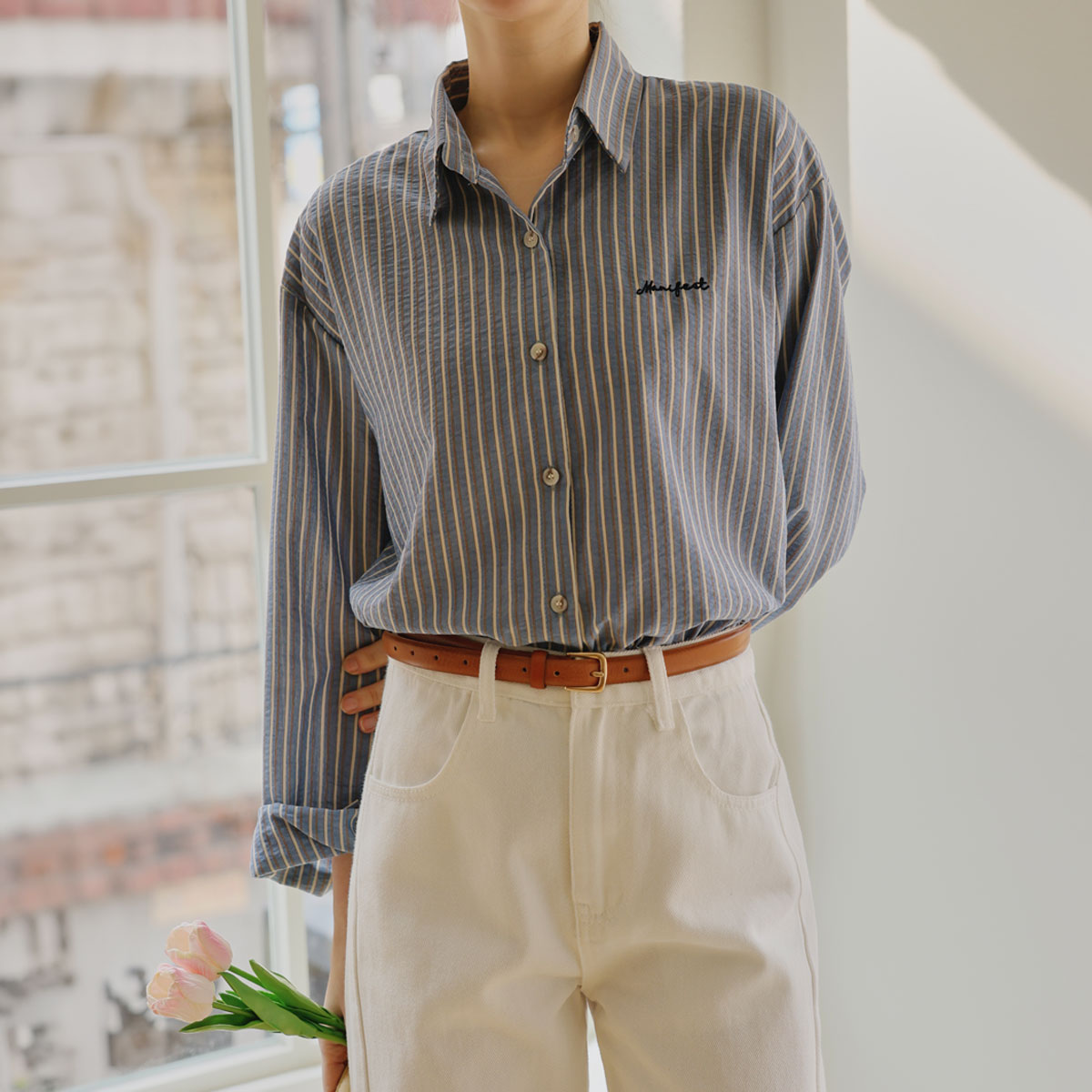 Pave Lettering Striped Shirt