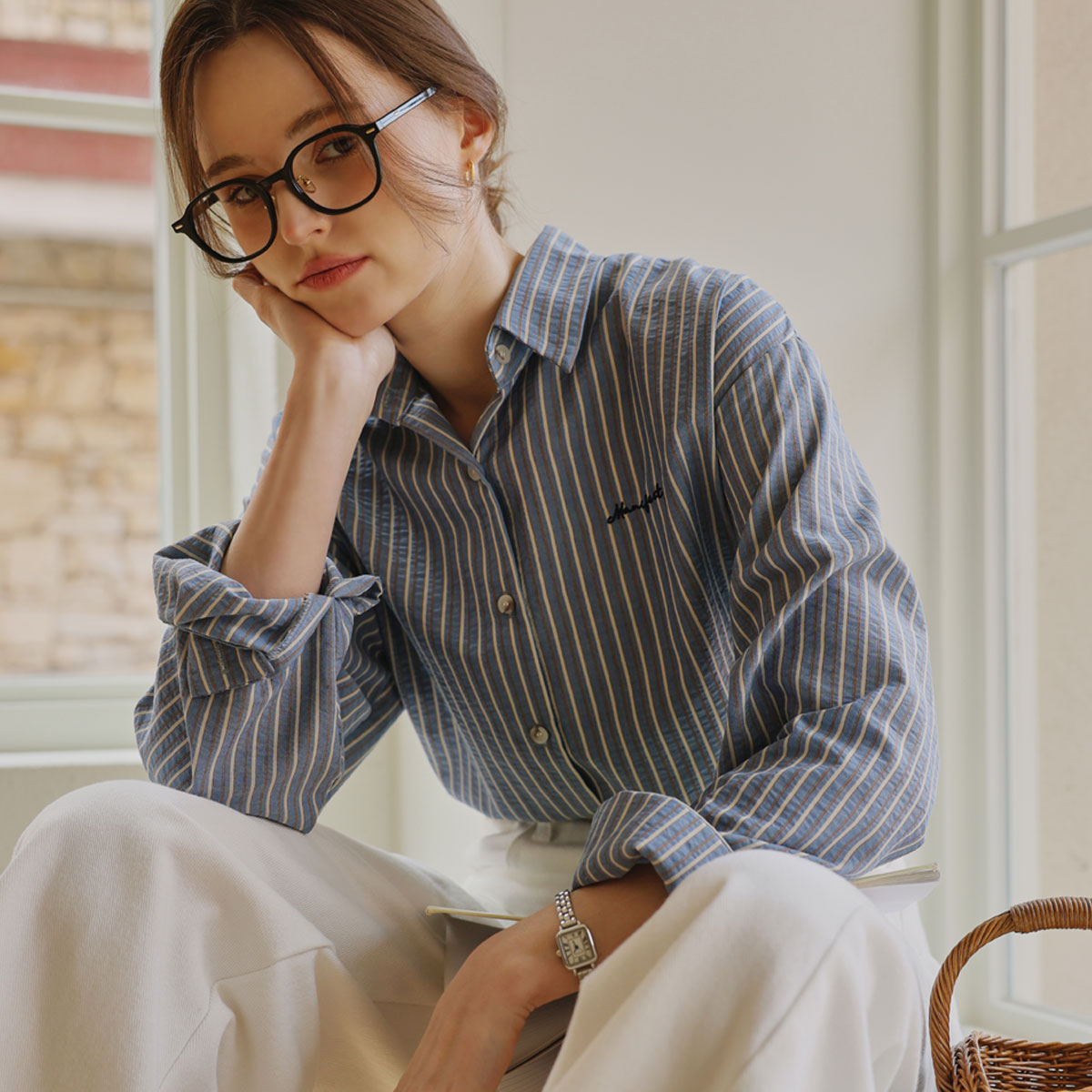 Pave Lettering Striped Shirt