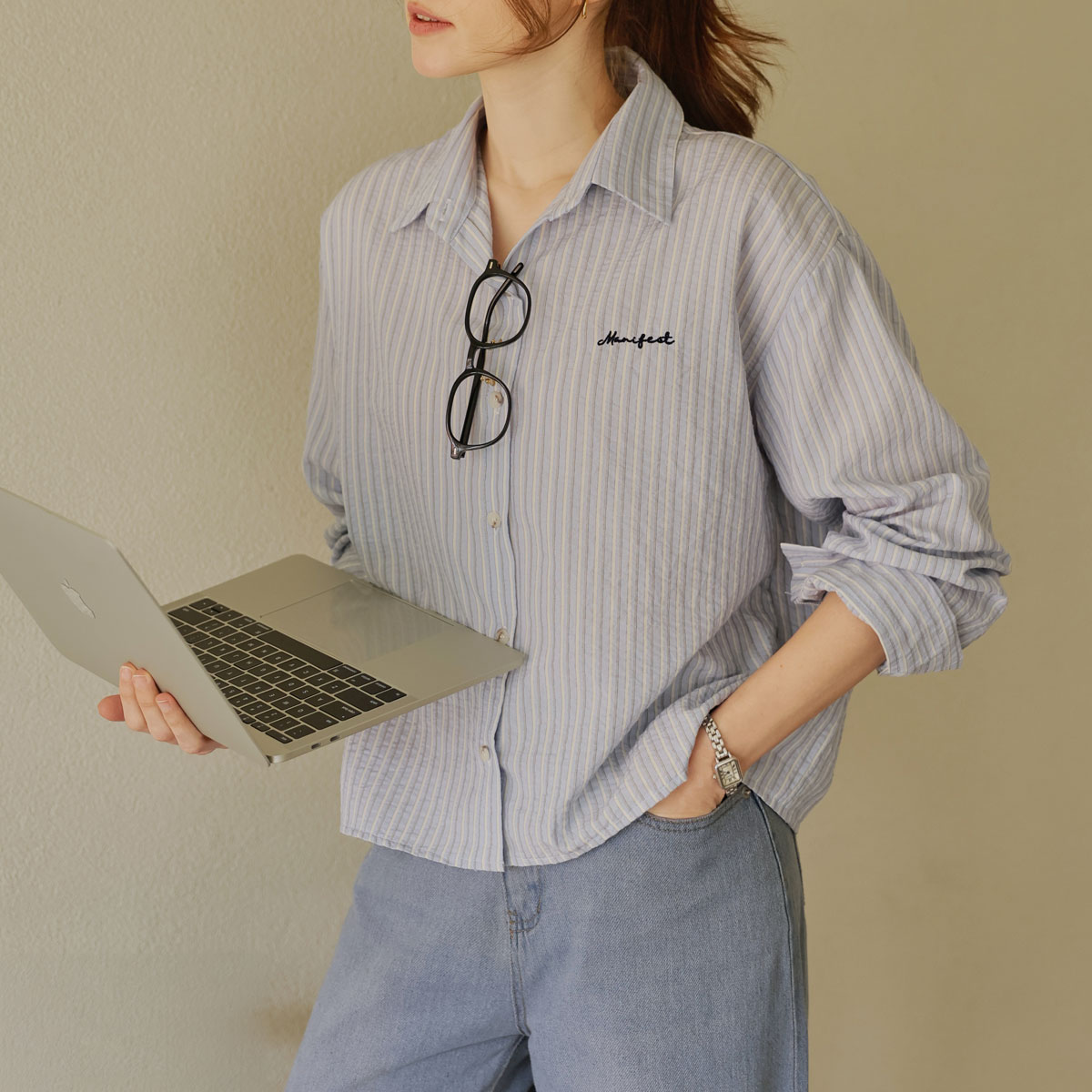 Pave Lettering Striped Shirt