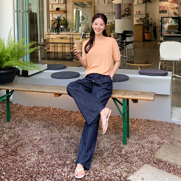 <b>[Limited Quantity SALE]</b> Code Non-Fade Banding Wide Raw Denim Pants