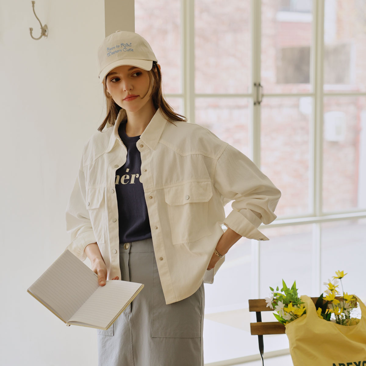 Double pocket snap crop shirt