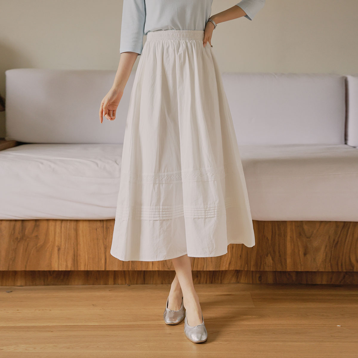 Lace pintuck tiered skirt