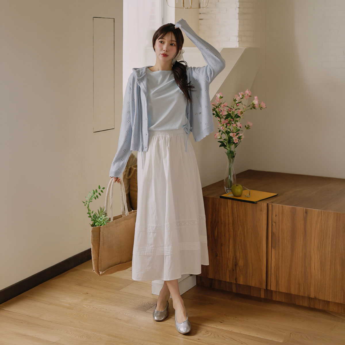 Lace pintuck tiered skirt