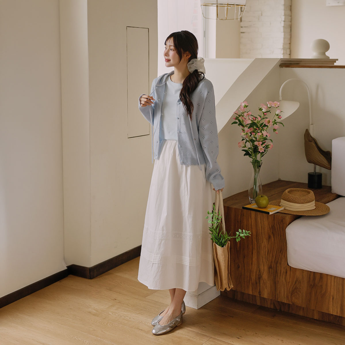 Lace pintuck tiered skirt