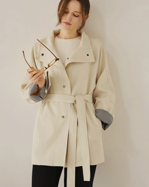 Highneck Check Color Block Loose Fit Jacket