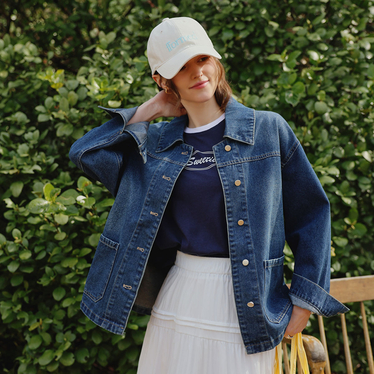 Oversized pocket washing denim jacket