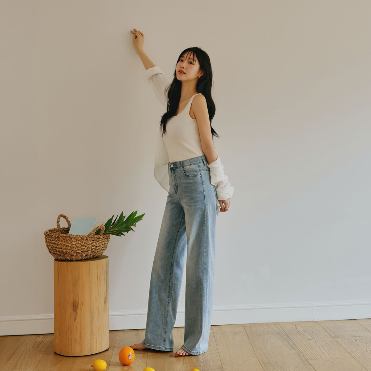 Jelly tension lower body cover air denim pants