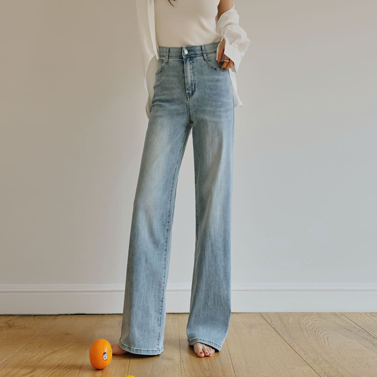 Jelly tension lower body cover air denim pants