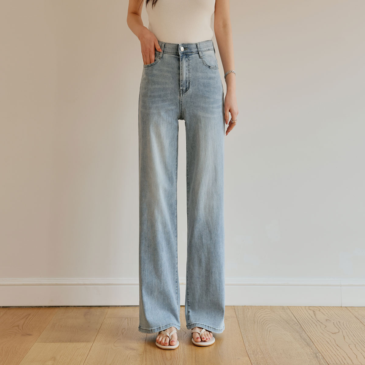 Jelly tension lower body cover air denim pants