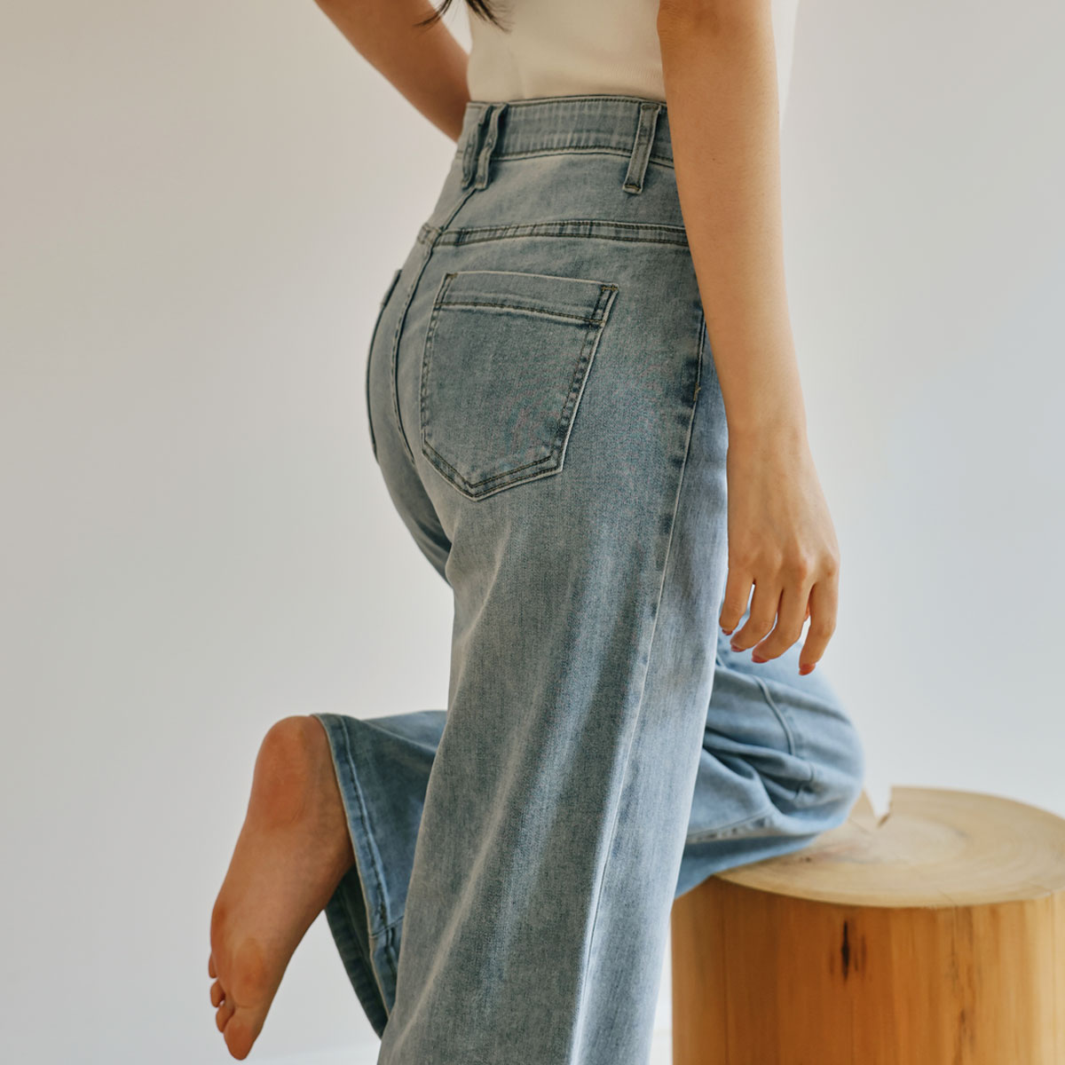 Jelly tension lower body cover air denim pants