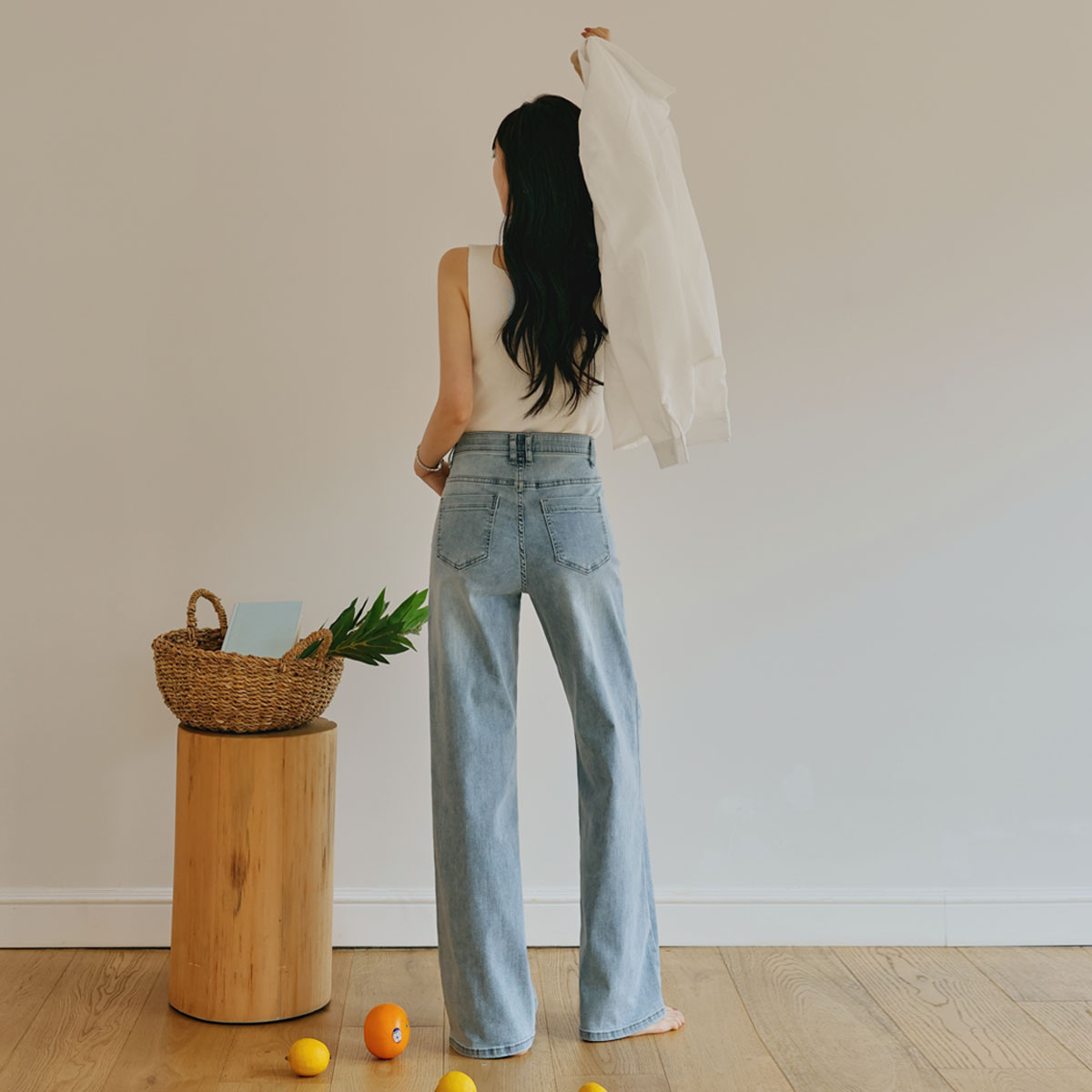 Jelly tension lower body cover air denim pants