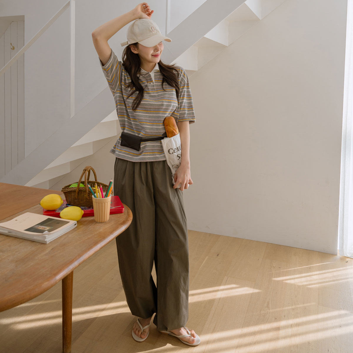 Multistripe button-down collared shirt