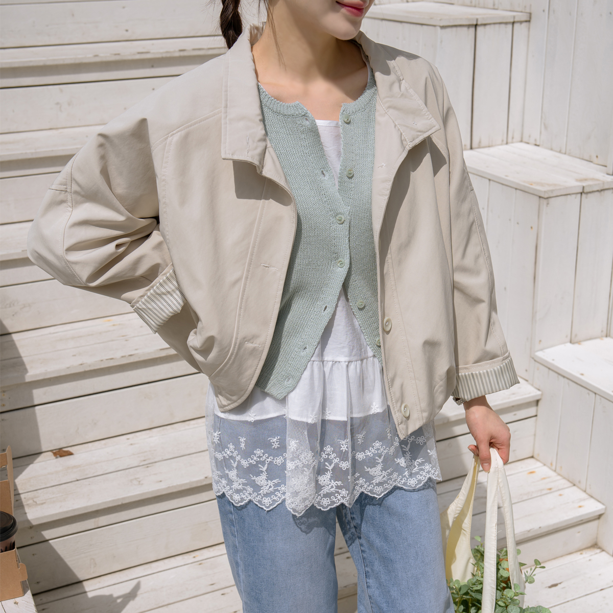 High-neck cut semi-cropped field jacket