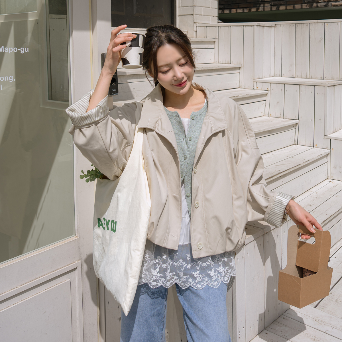 High-neck cut semi-cropped field jacket