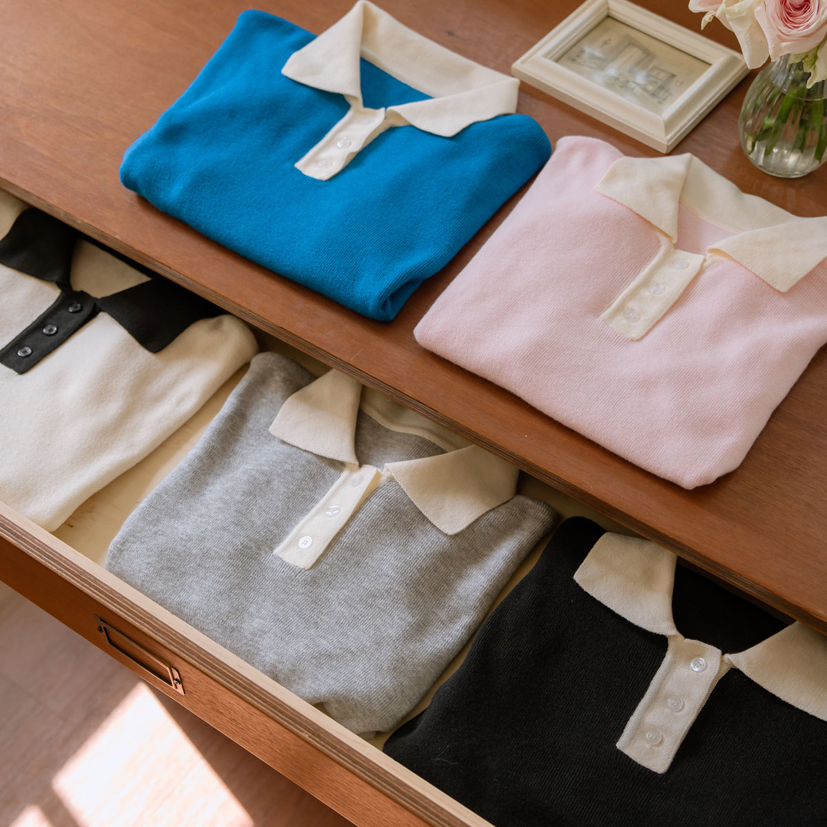 Cap sleeve color block collar knit