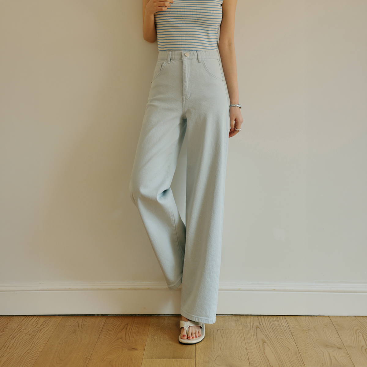 Pastel Semi-Wide Spandex Cotton Pants