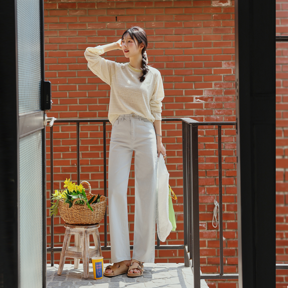 Pastel Semi-Wide Spandex Cotton Pants