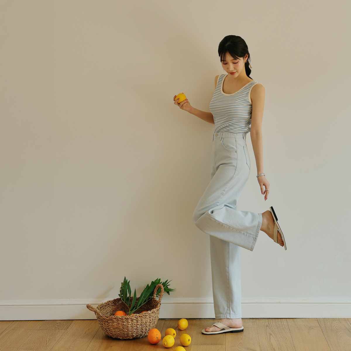 Pastel Semi-Wide Spandex Cotton Pants