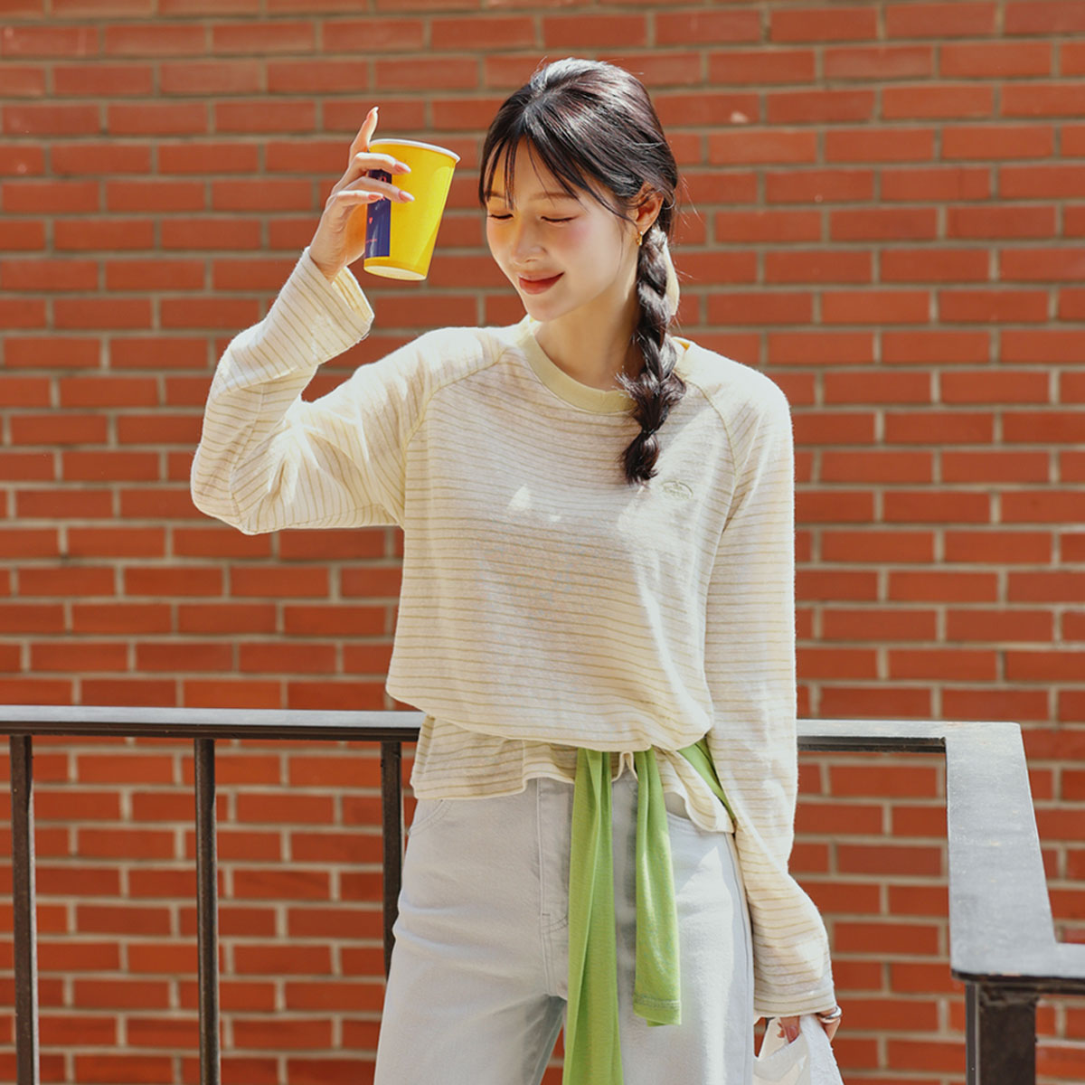 Embroidered striped slub tee