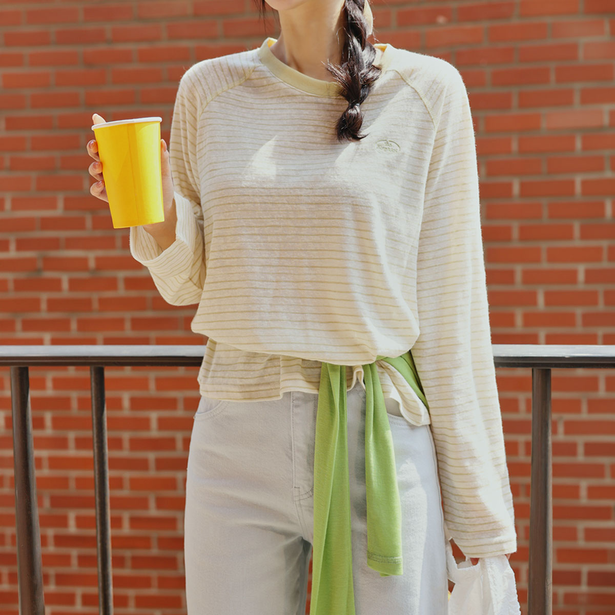 Embroidered striped slub tee