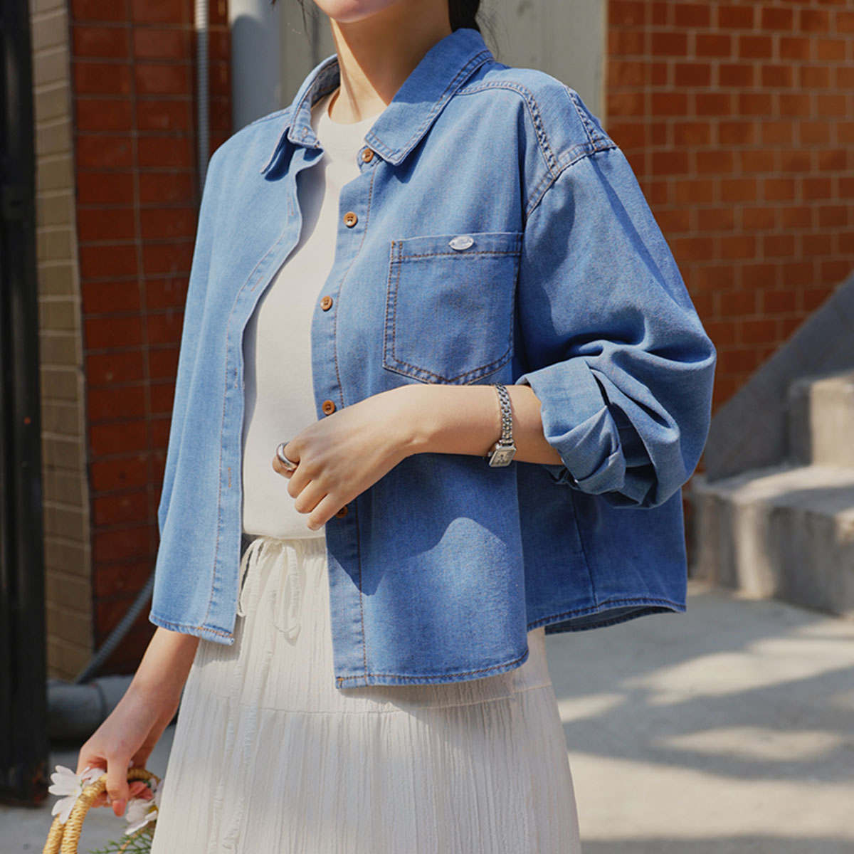 scarf set denim shirt