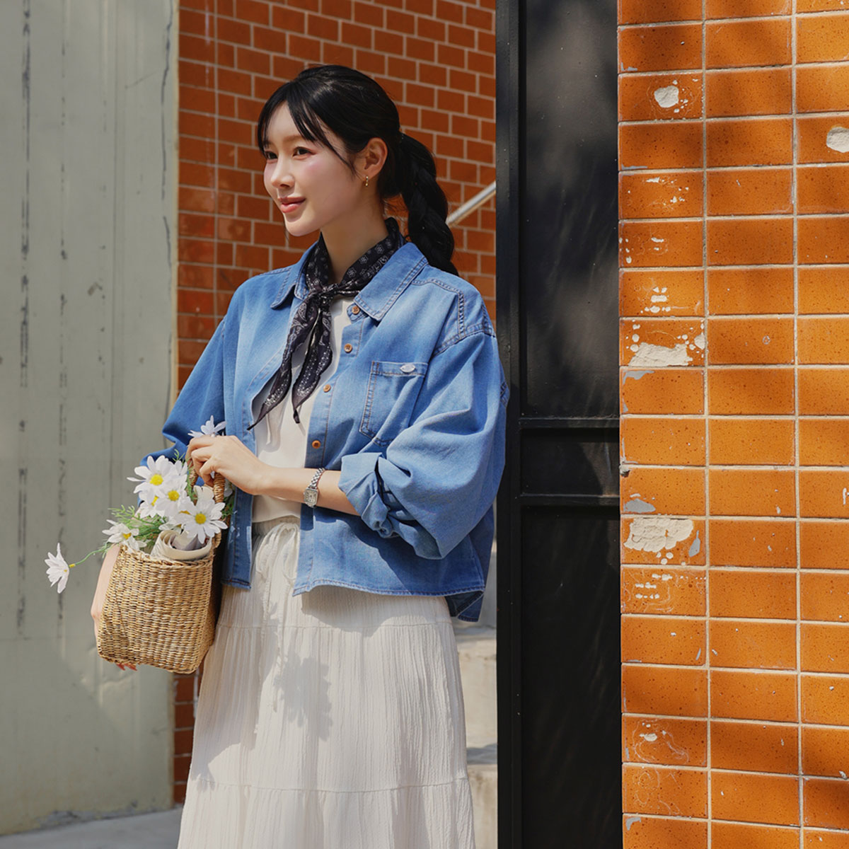 scarf set denim shirt