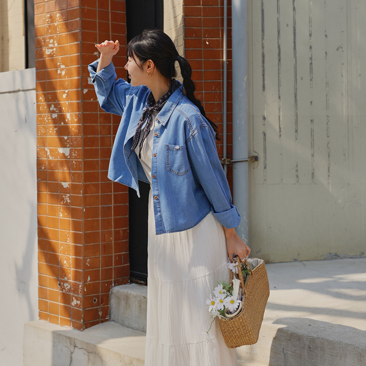 scarf set denim shirt